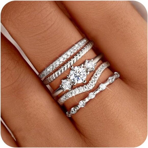 Jewelry - Stackable Rings for Women 14K Gold Plated Minimalist Non Tarnish Cubic Zirconia